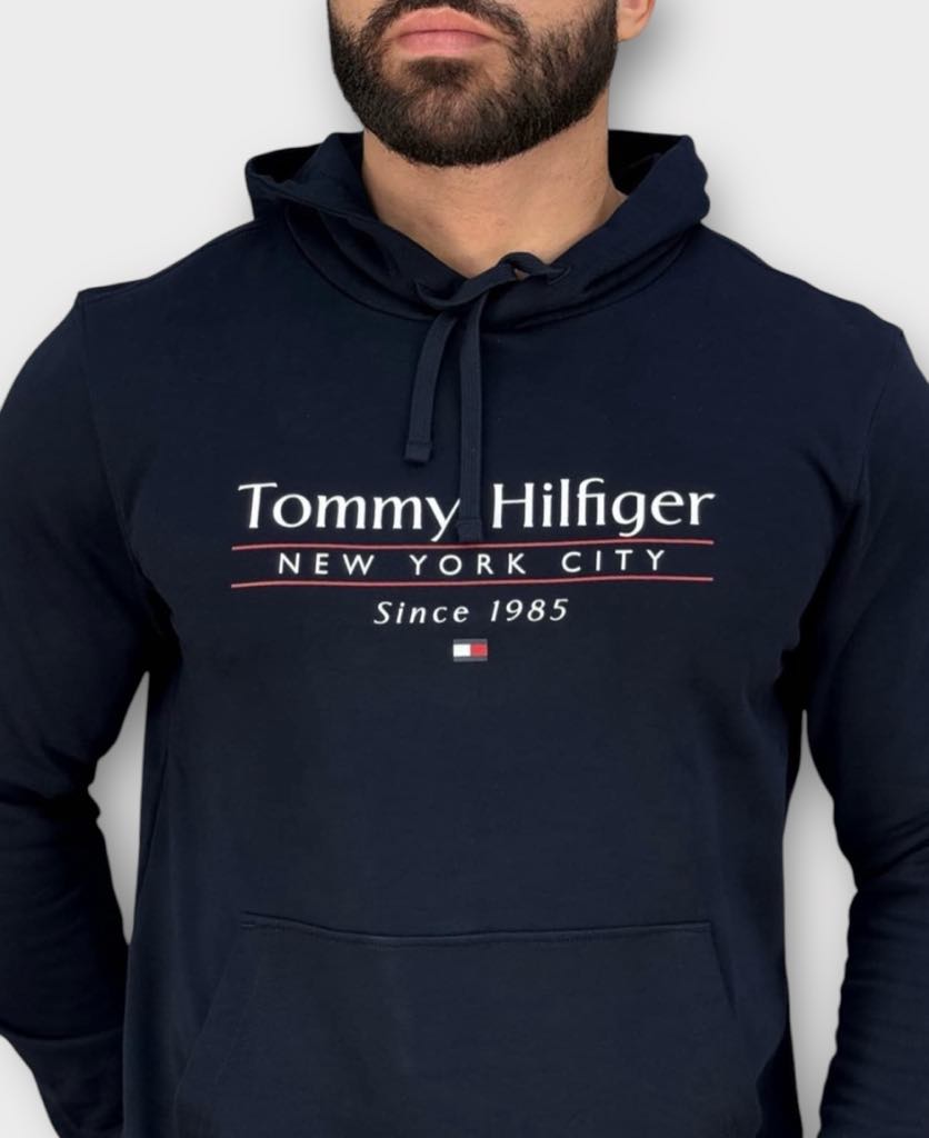 Moletom Azul Marinho Masculino Logo Com Capuz- Tommy Hilfiger