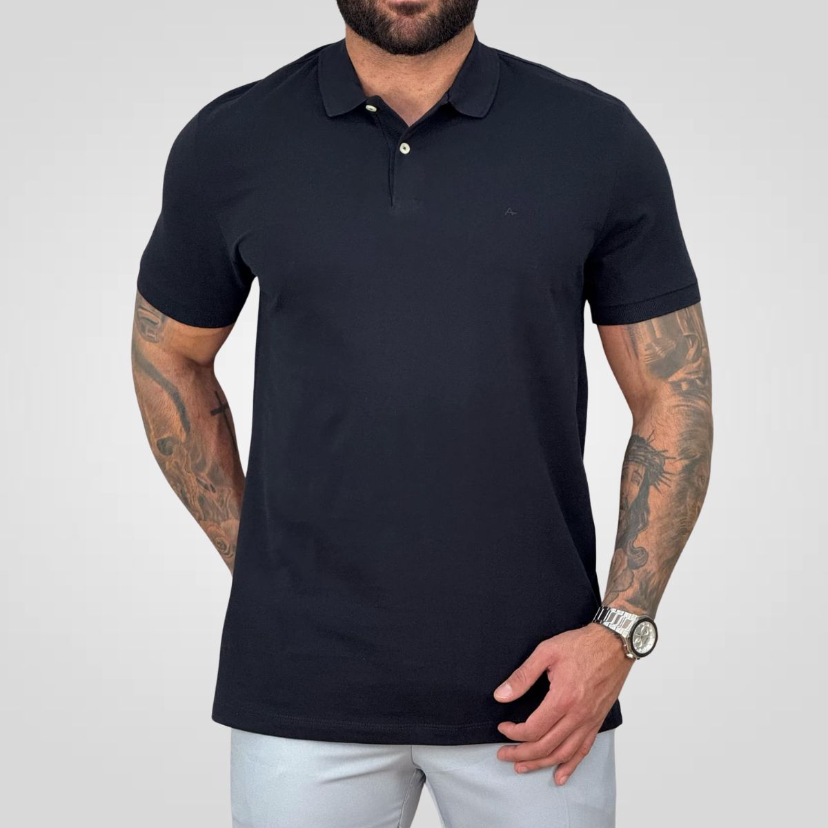 Camisa Polo Preta Masculina Básica Piquet - Aramis