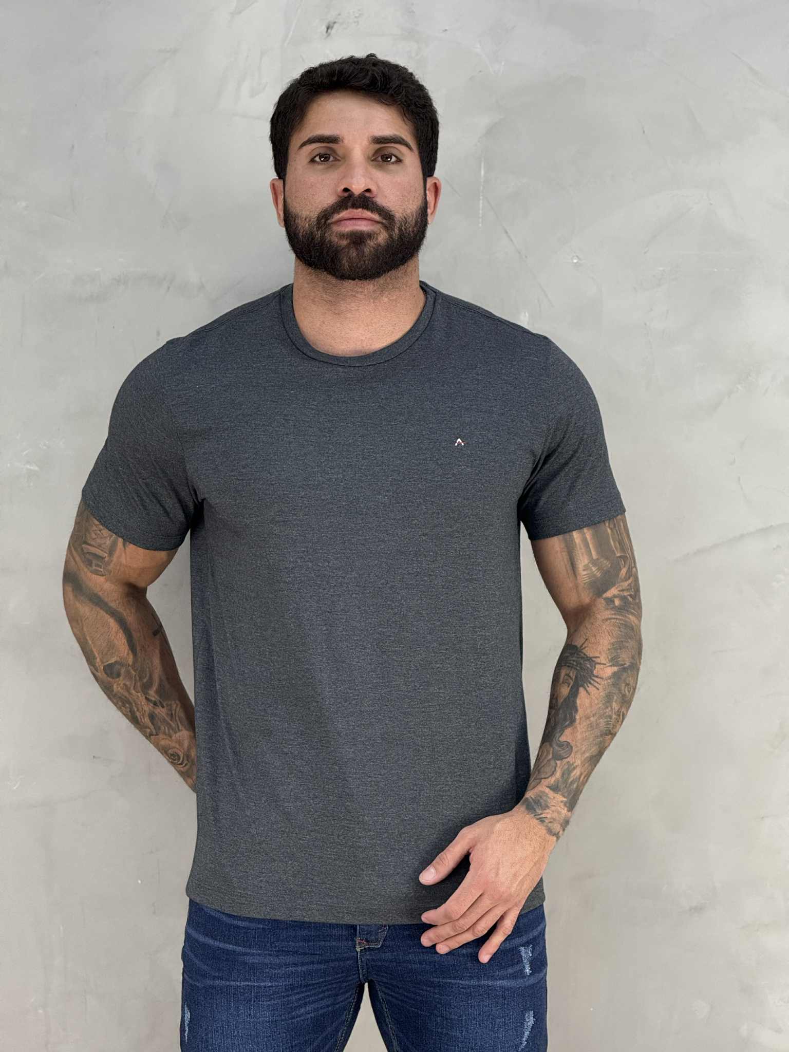Camiseta Grafite Mescla Masculina Malha Regular - Aramis