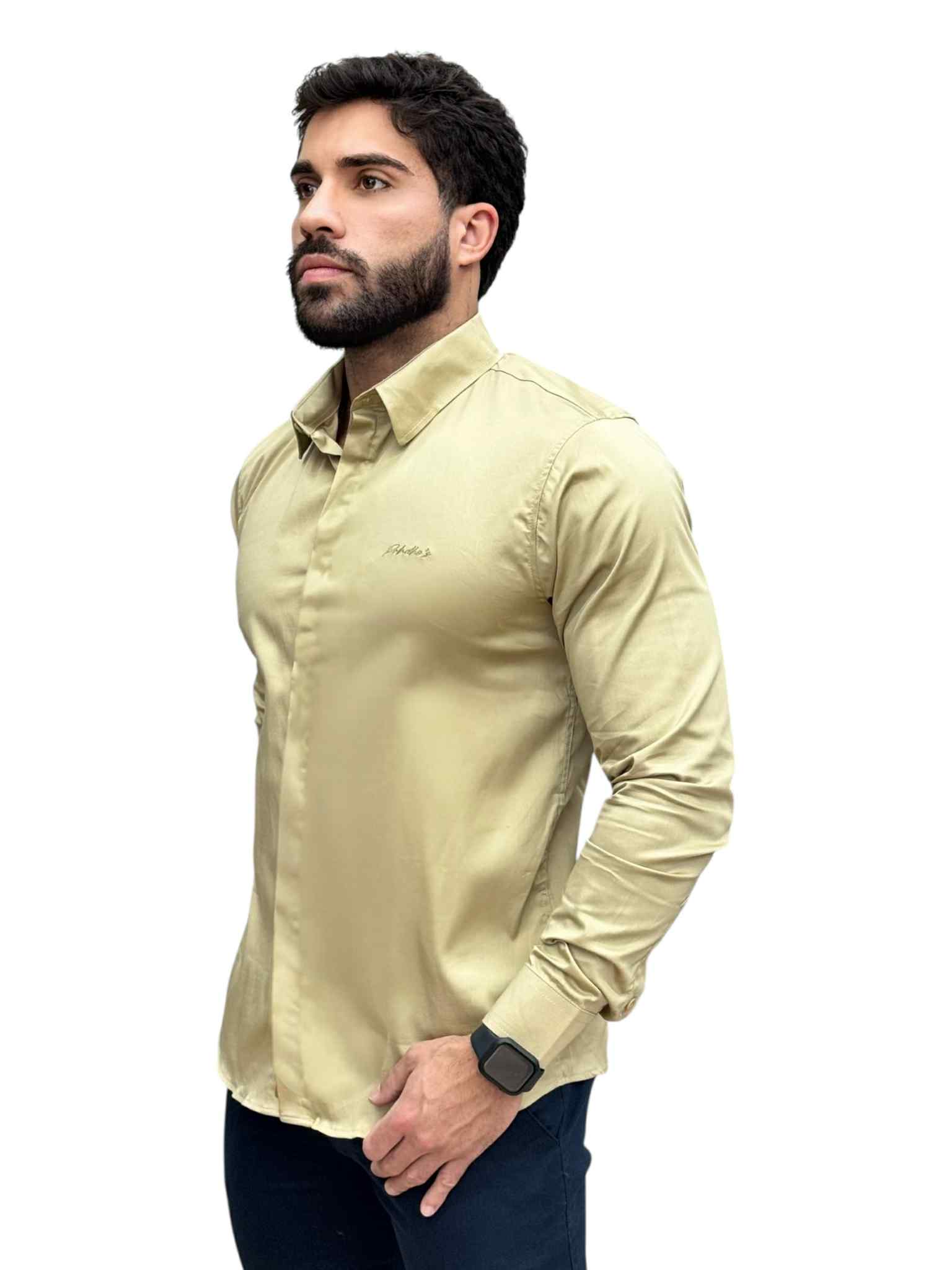 Camisa Social Manga longa Bege Slim Básica - Paladho's