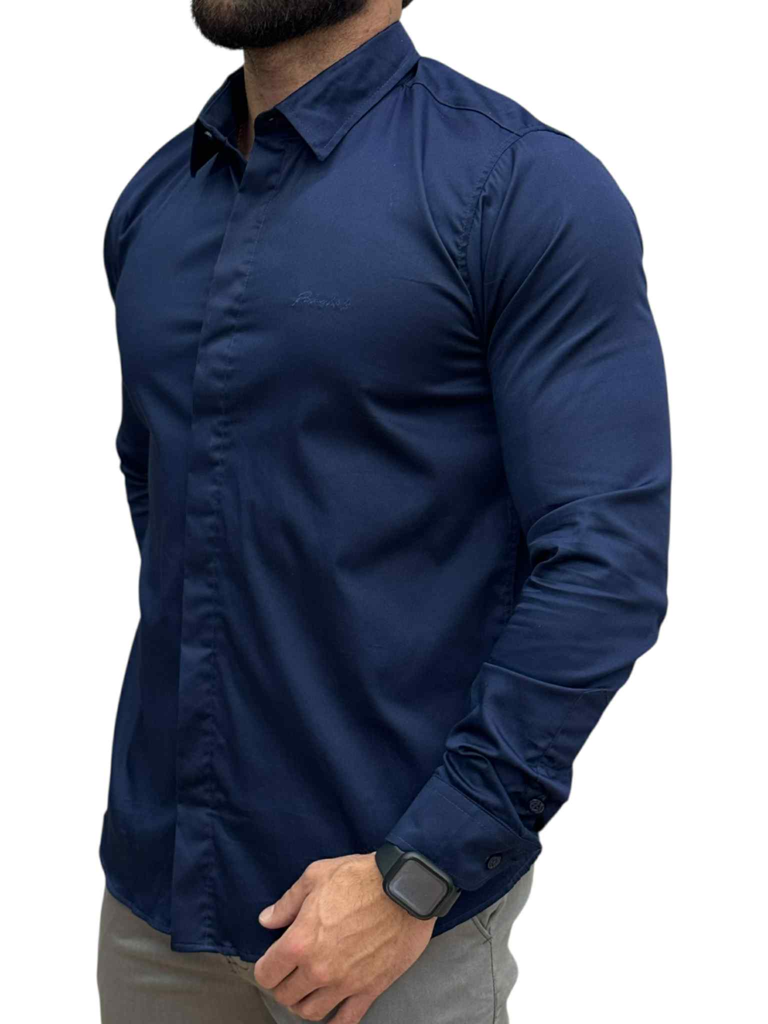 Camisa Social Manga longa Azul Marinho Slim Básica - Paladho's