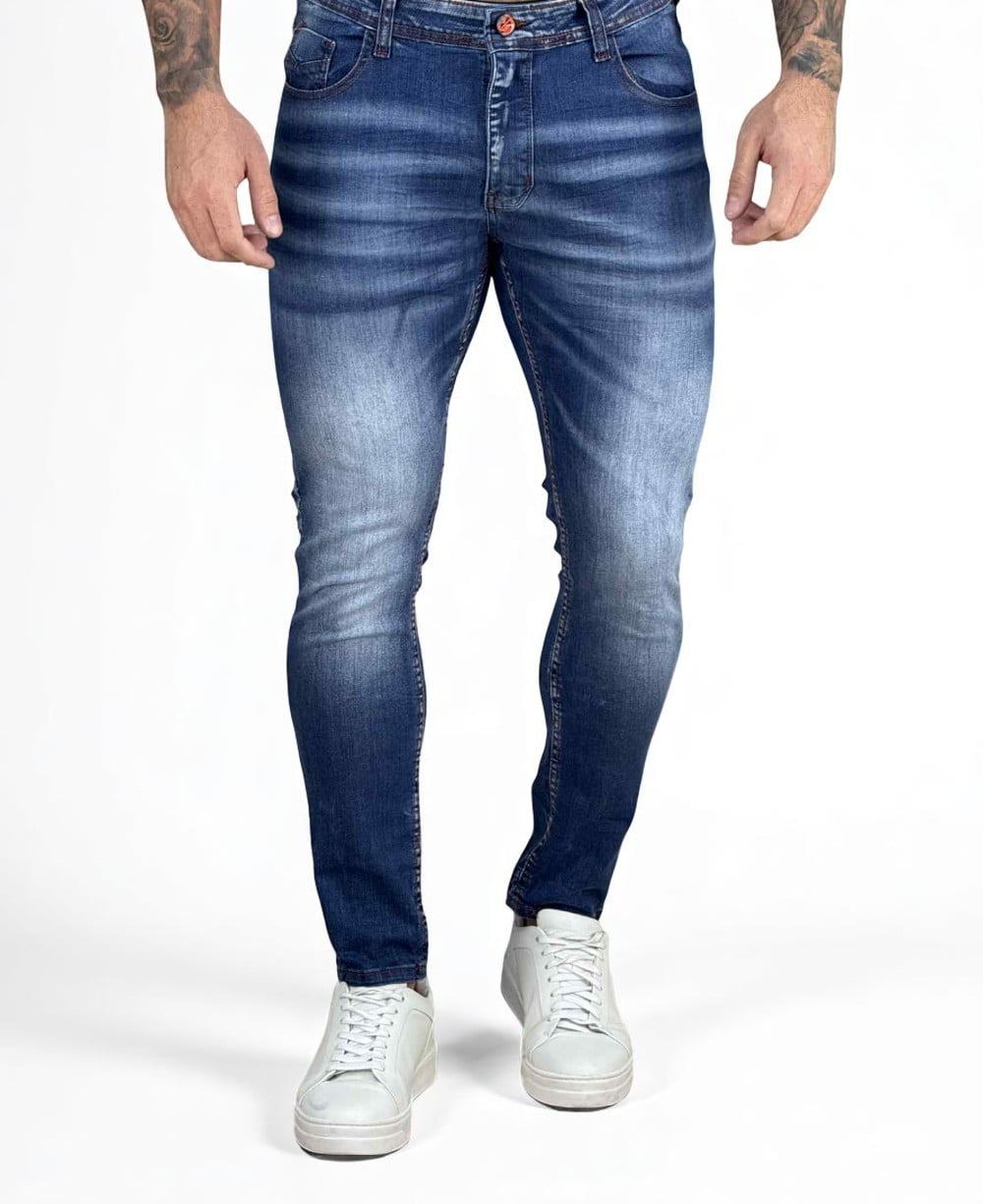 Calça Jeans Azul Mescla Masculina Super Skinny - City Denim