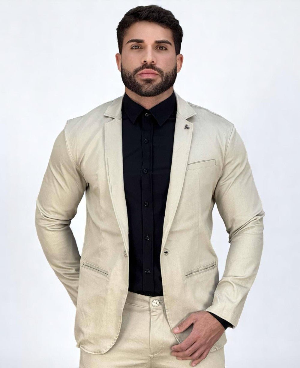 Blazer Areia Masculino Básico Acetinado - Per Pochi