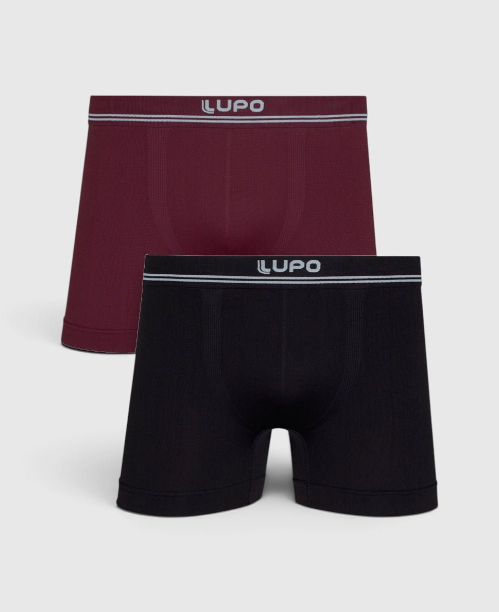 Kit 2 Cuecas Boxer Preta e Vinho Masculina Sem Costura Microfibra - Lupo