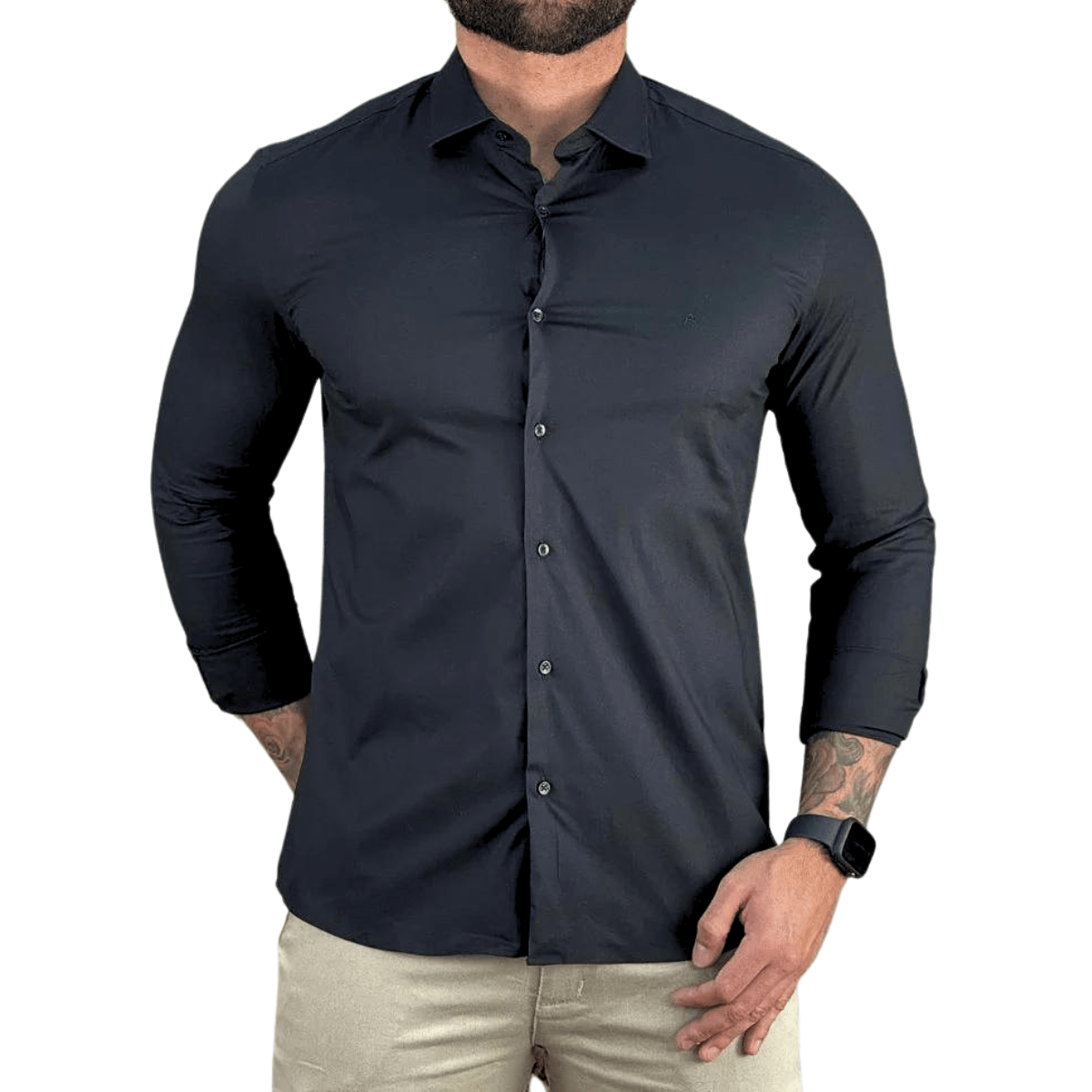 Camisa Social Preta Manga Longa Masculina Slim - Aramis