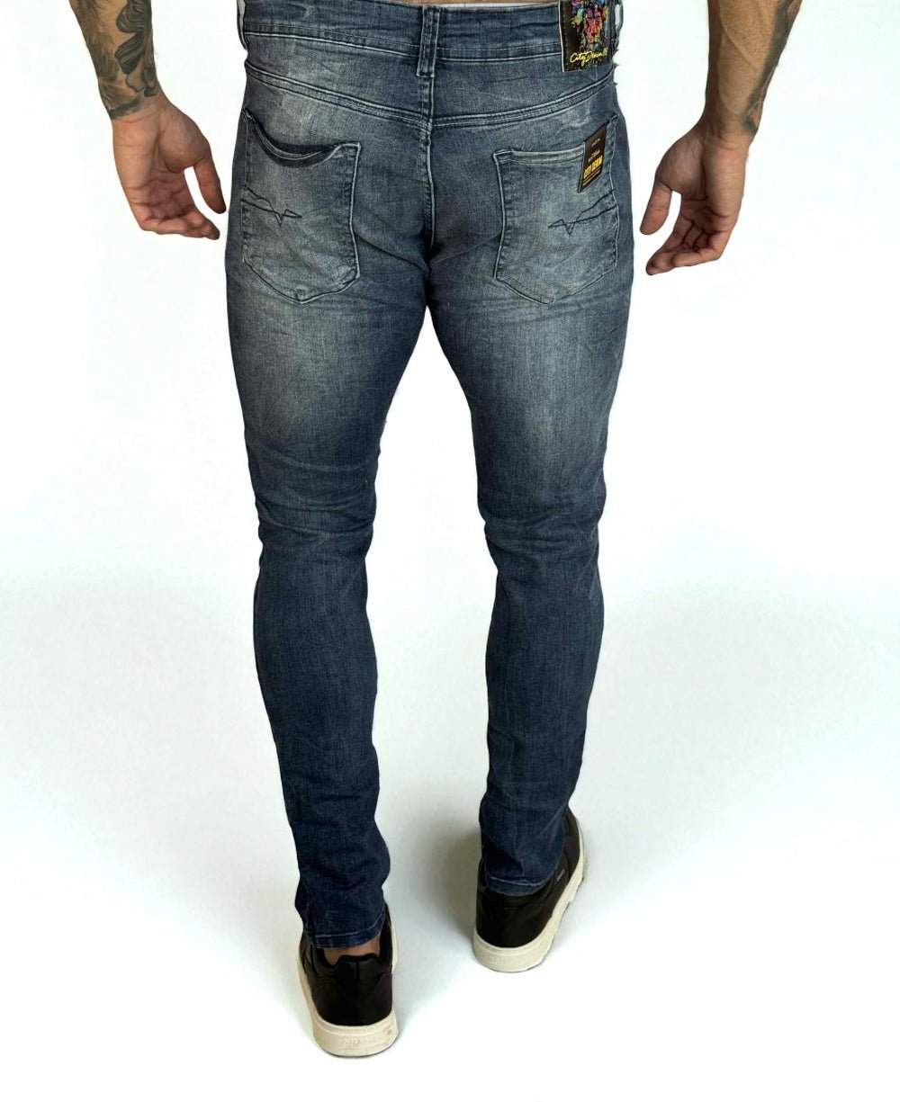 Calça Jeans Azul Pincel Lateral Masculina Skinny- City Denim