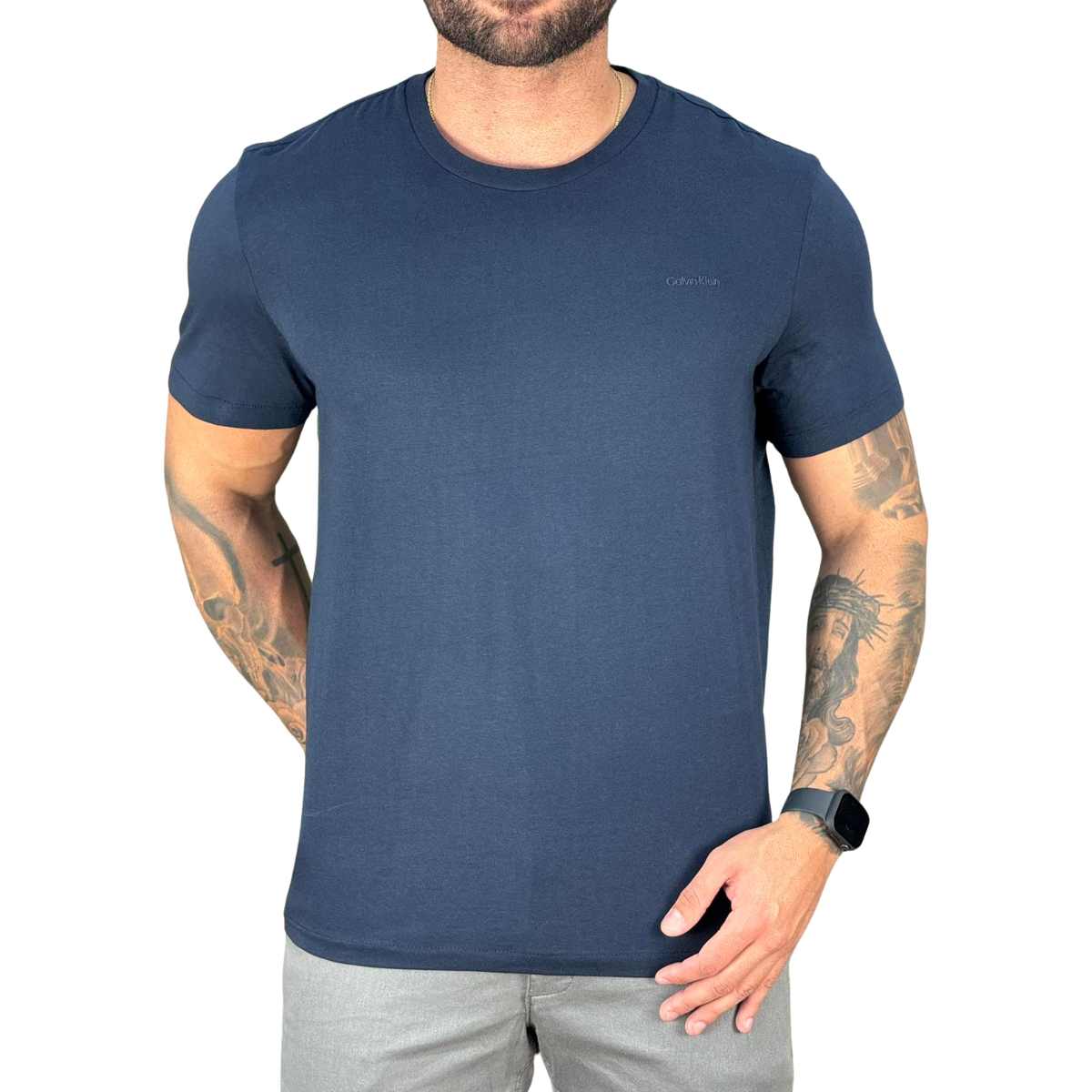 Camiseta Azul Masculina Logo Minimalista - Calvin Klein
