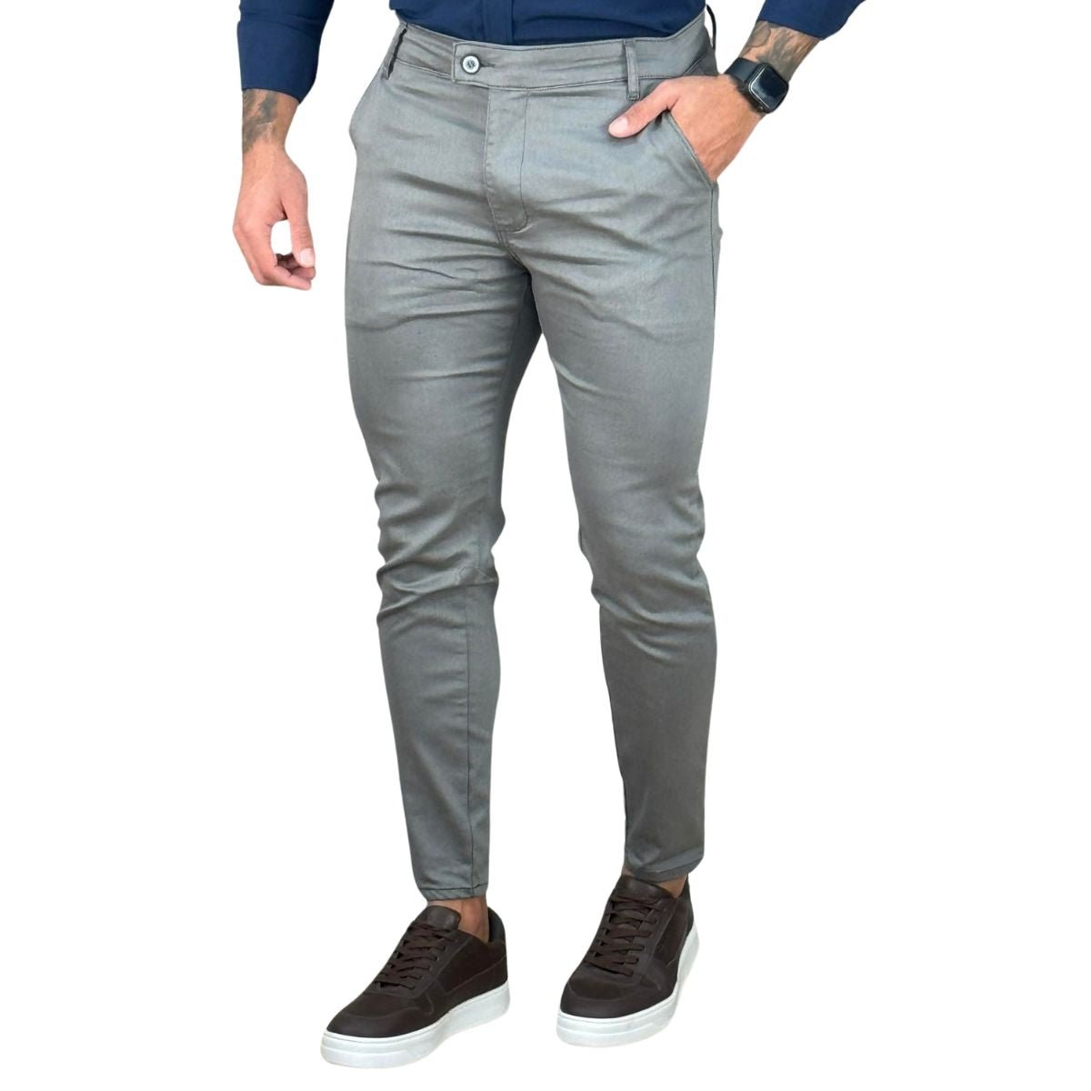 Calça Alfaiataria Cinza Masculina Skinny - Truehero