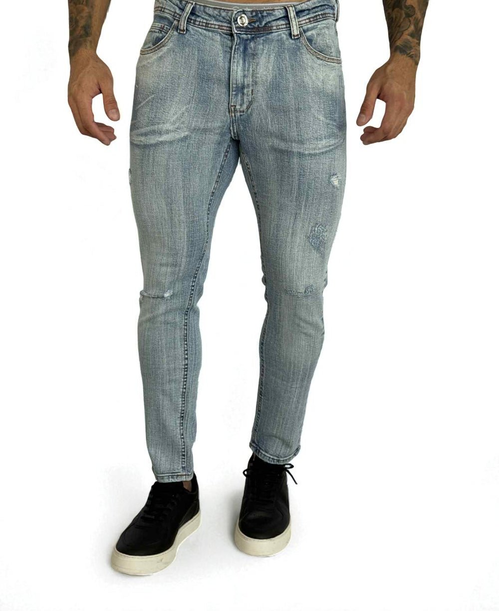 Calça Jeans Azul Lixado Masculina Skinny- City Denim