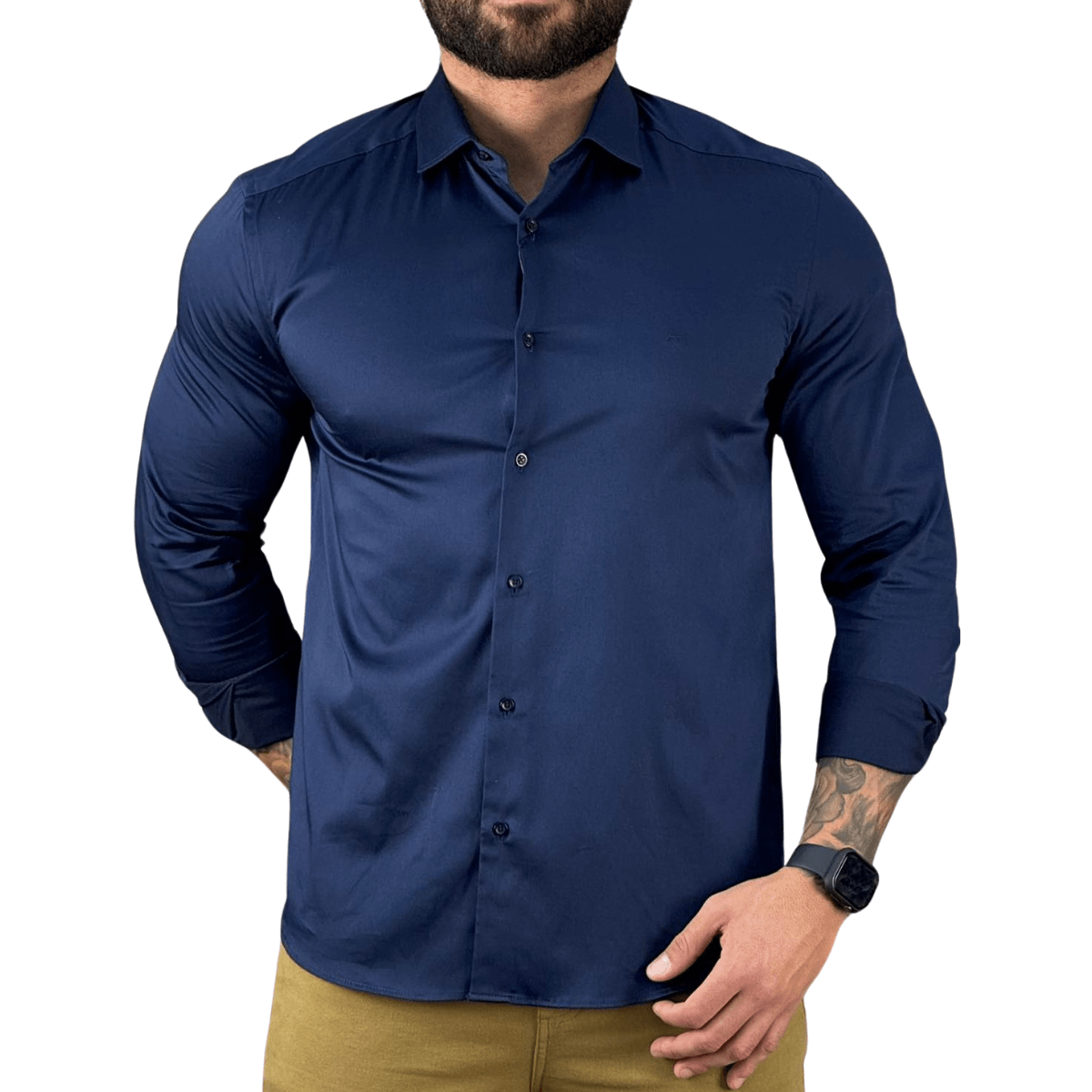 Camisa Social Azul Manga Longa Masculina Stretch - Aramis