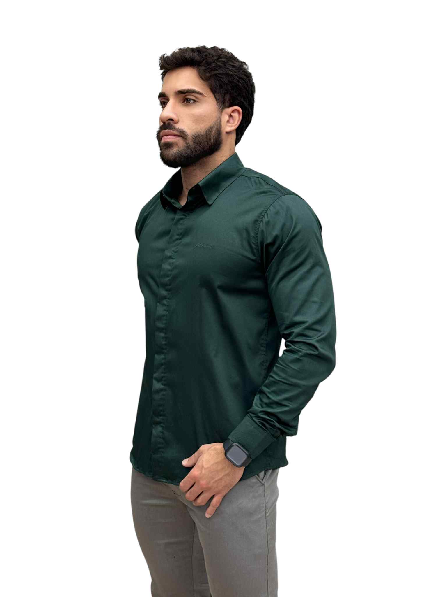 Camisa Social Manga longa Verde Escuro Slim Básica - Paladho's