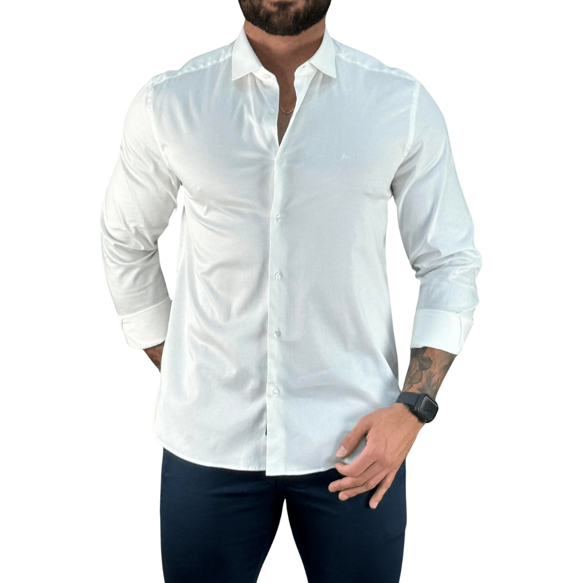 Camisa Social Branca Manga Longa Masculina Cetim - Aramis