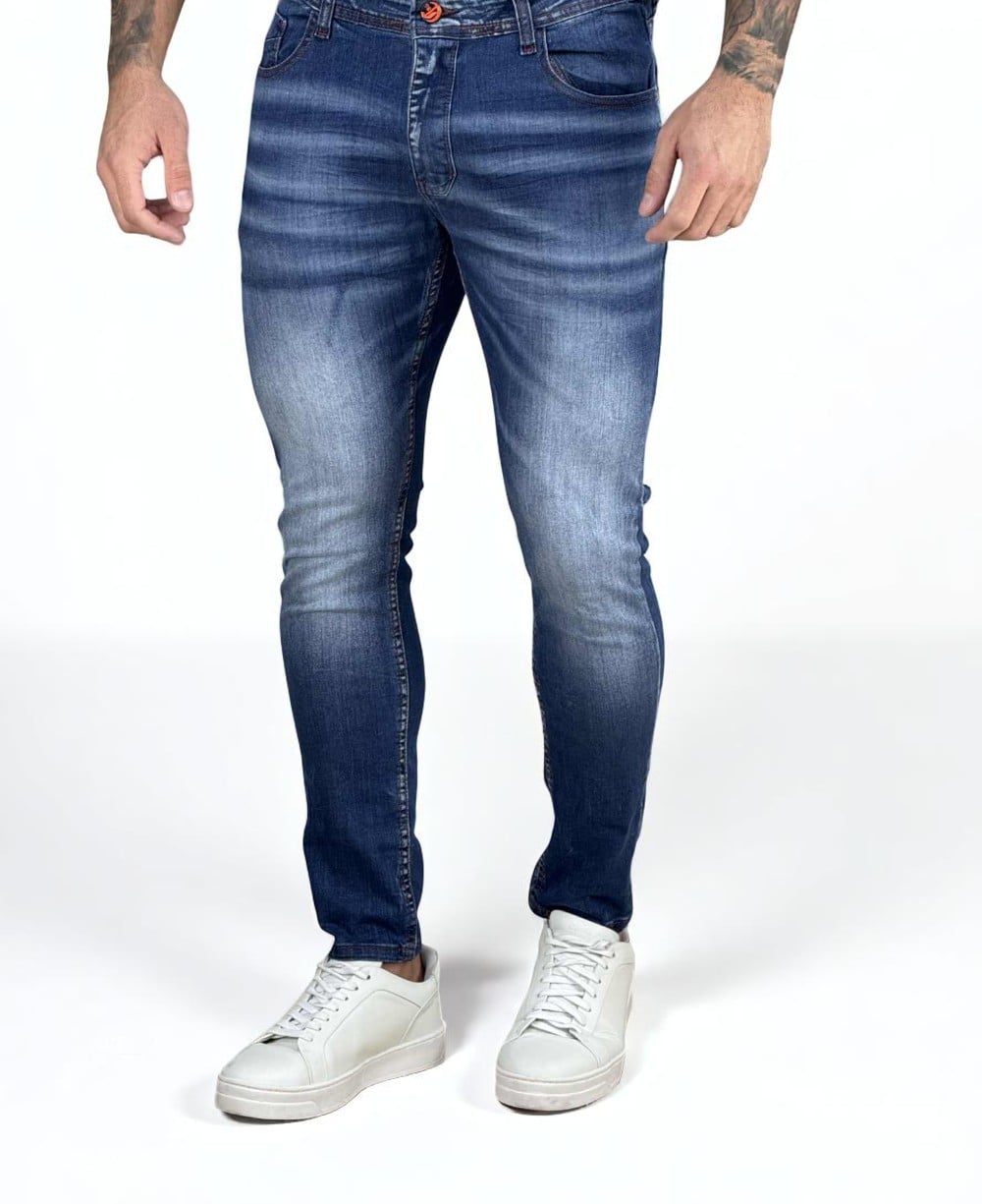 Calça Jeans Azul Mescla Masculina Super Skinny - City Denim