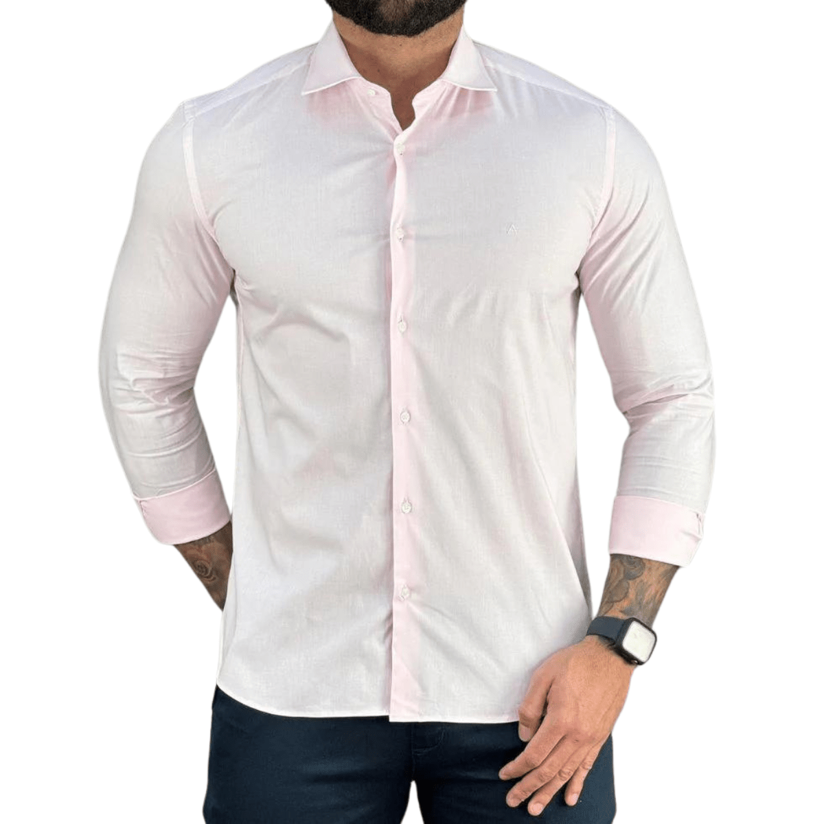 Camisa Social Rosa Bebe Manga Longa Masculina Slim - Aramis
