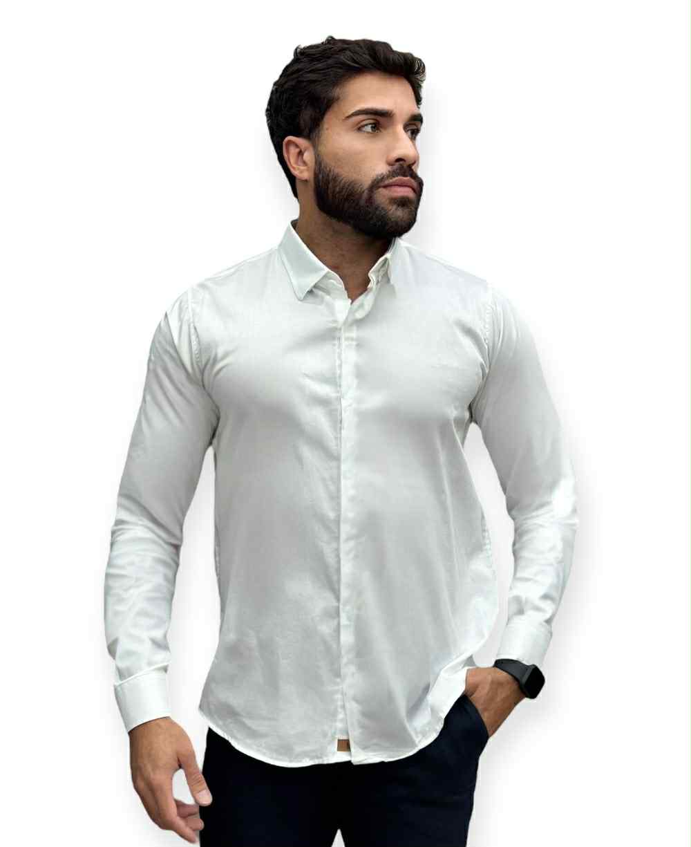 Camisa Social Manga longa Branca Slim Básica - Paladho's