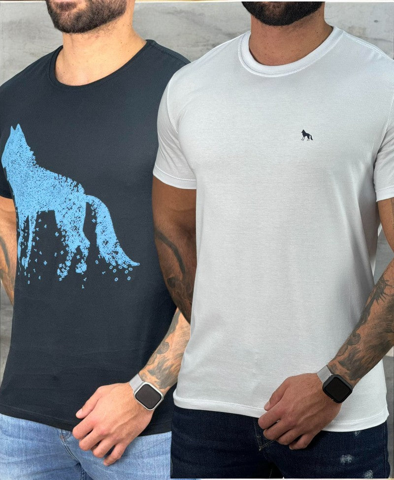 Kit 2 Camiseta Branca e Preta Masculino Básica - Acostamento