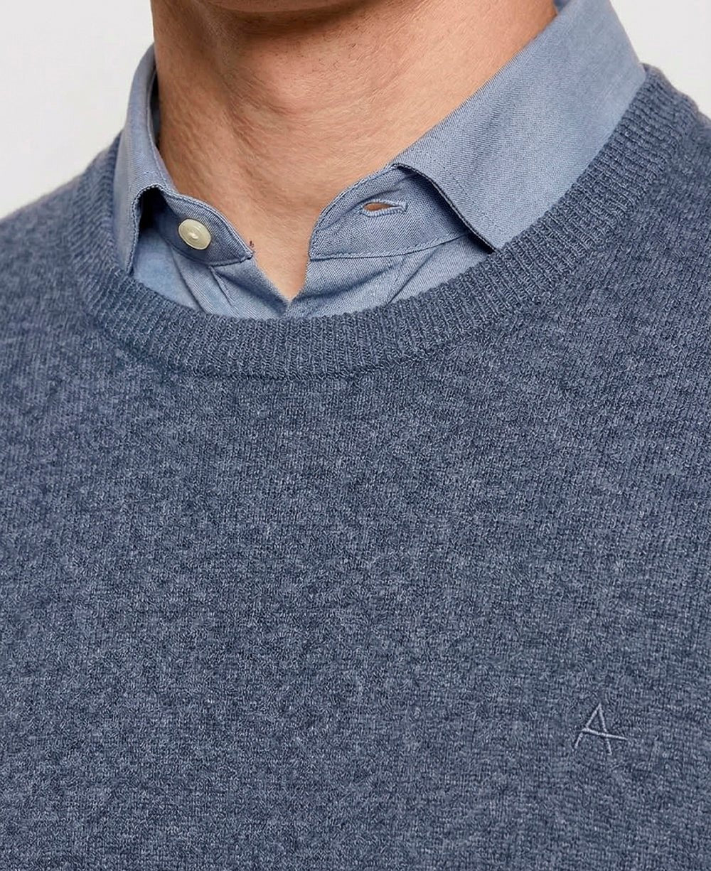 Suéter Azul Mescla Masculina Tricot Manga Longa - Aramis
