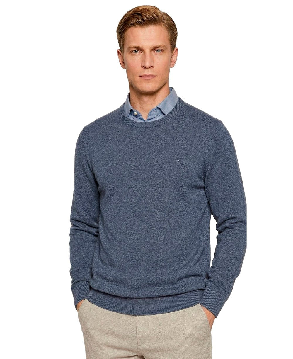Suéter Azul Mescla Masculina Tricot Manga Longa - Aramis