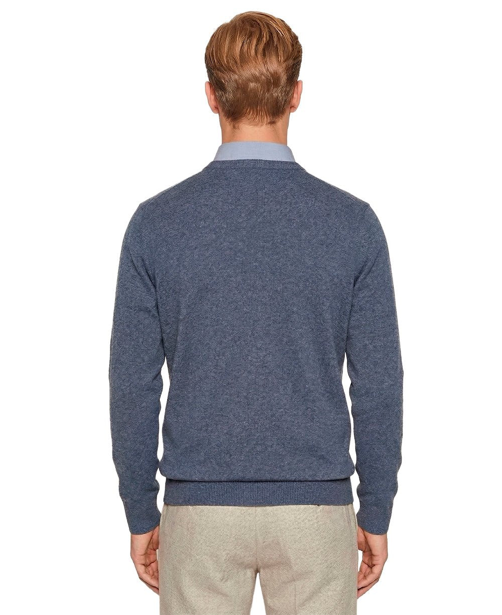 Suéter Azul Mescla Masculina Tricot Manga Longa - Aramis