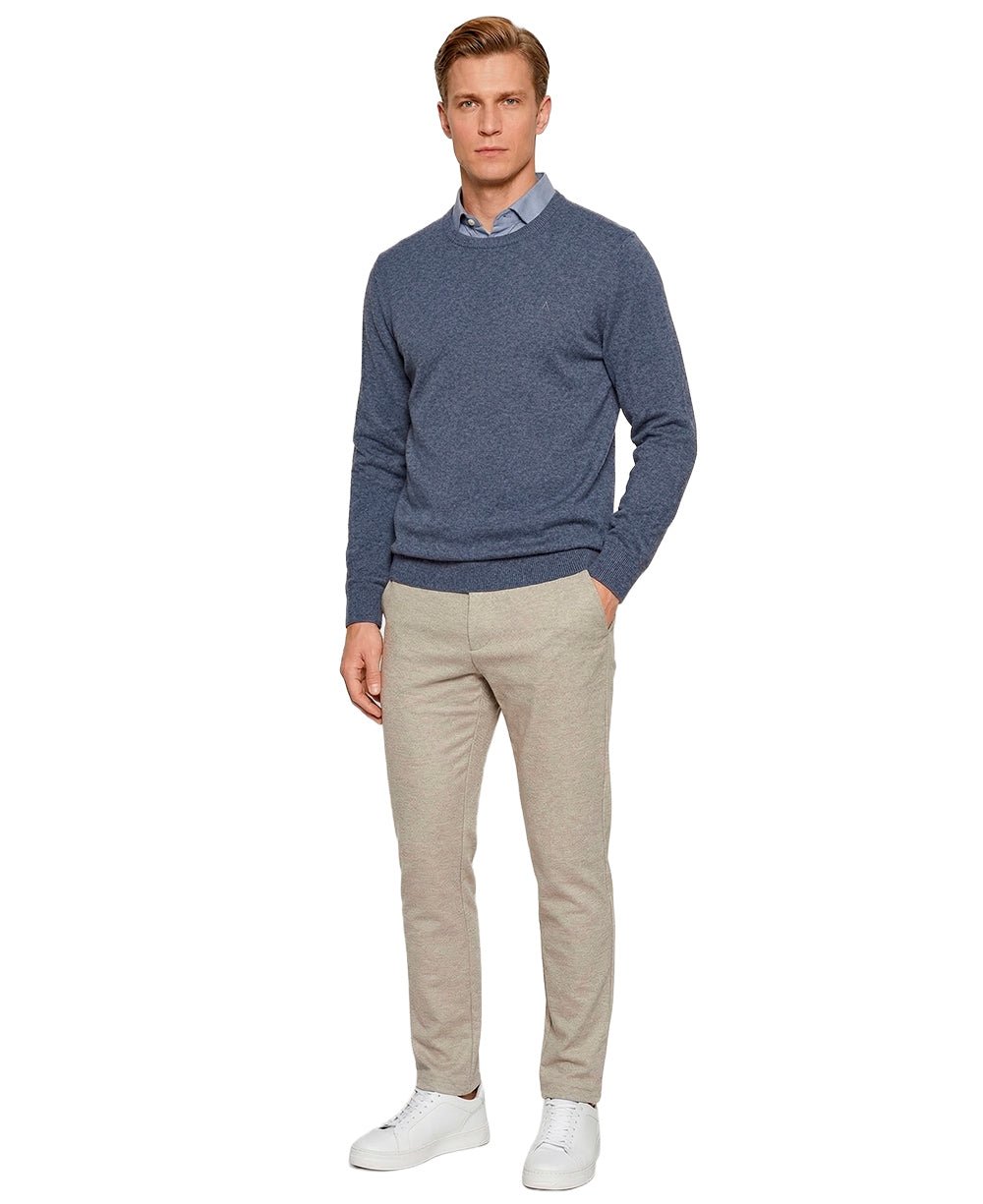 Suéter Azul Mescla Masculina Tricot Manga Longa - Aramis