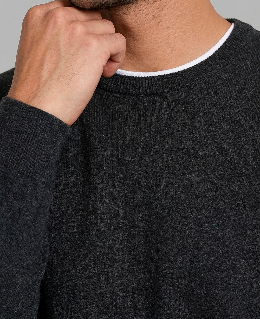 Suéter Preto Mescla Masculina Tricot Manga Longa - Aramis