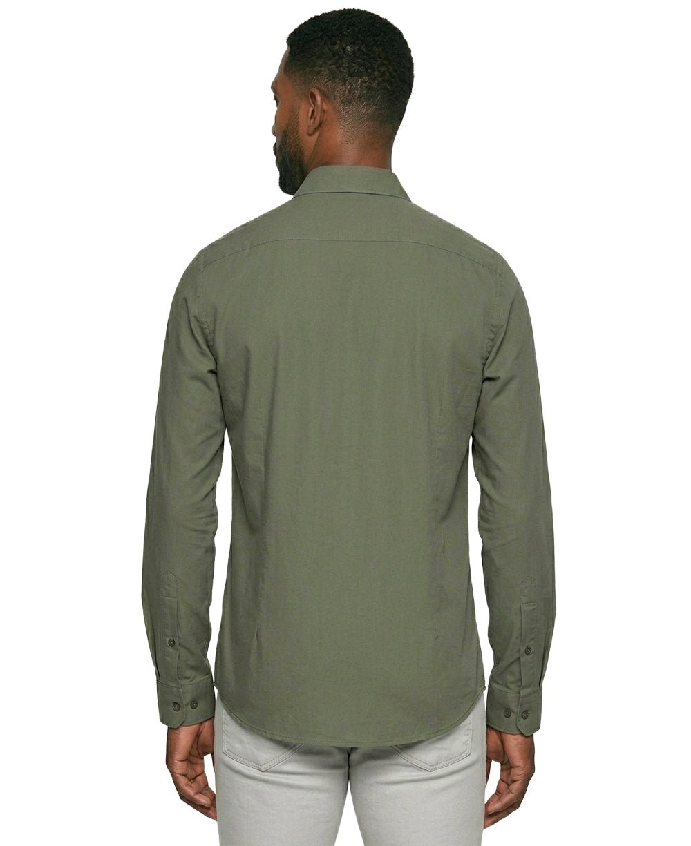 Camisa Social Masculina Verde Militar Manga Longa Bambu Stretch – Aramis