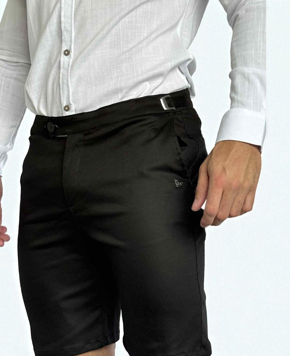 Bermuda Alfaiataria Preta com Regulagem Masculina - Per Pochi