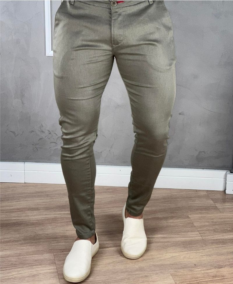 Calça Alfaiataria Cáqui Masculina Super Skinny - Paladho´s Jeans