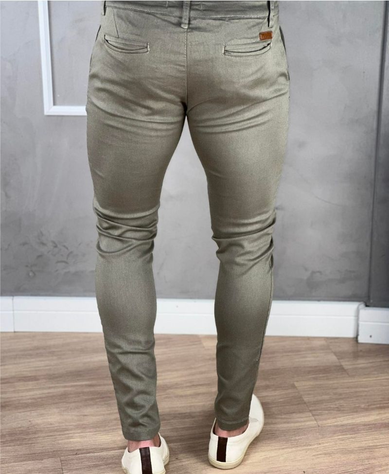 Calça Alfaiataria Cáqui Masculina Super Skinny - Paladho´s Jeans
