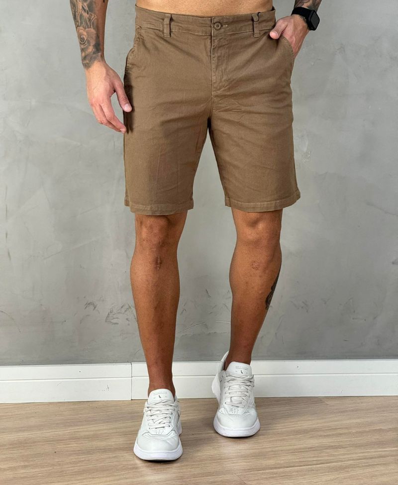 Bermuda Alfaiataria Caqui Escuro Masculina Lisa - Aramis