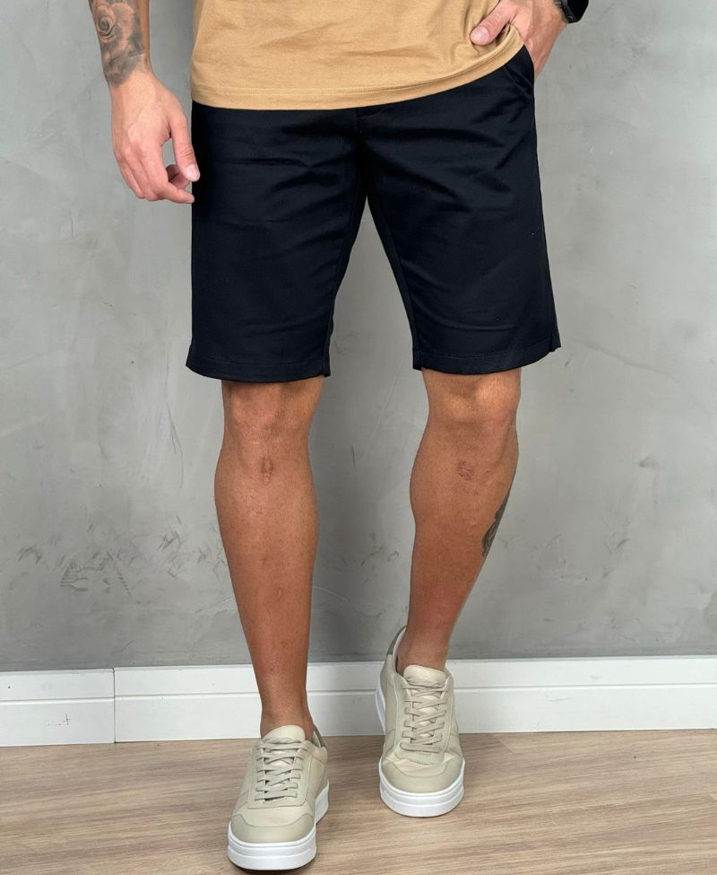 Bermuda Alfaiataria Preta Masculina Lisa - Guilherme Soul
