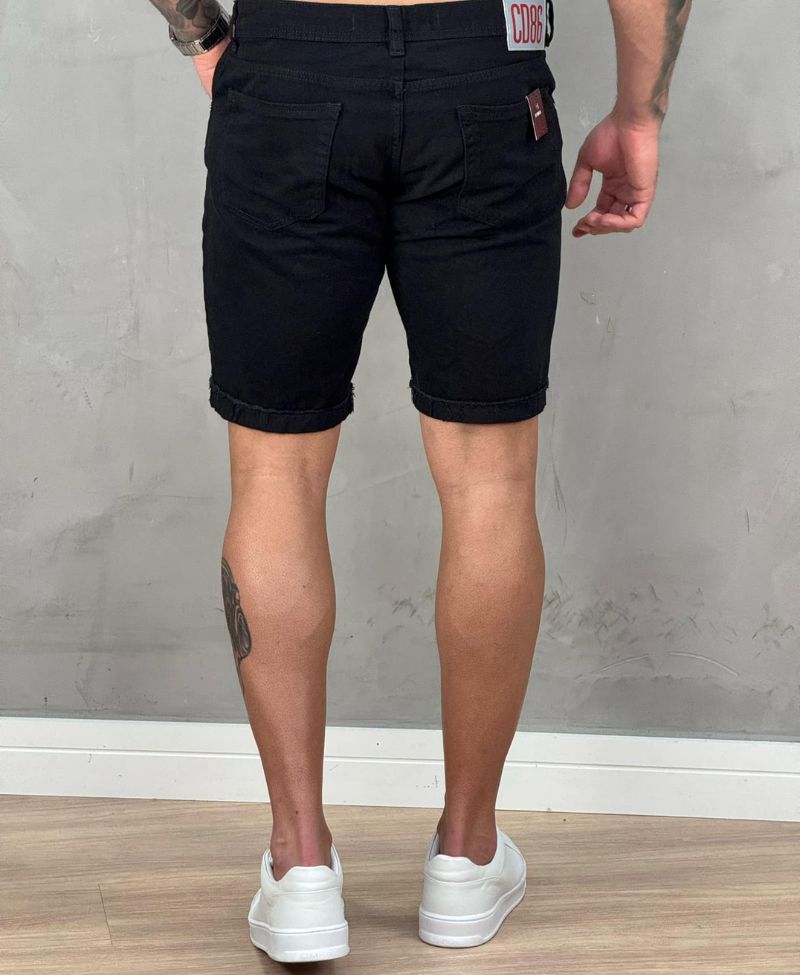 Bermuda Jeans Preta Masculina Destroyed- City Denim 86