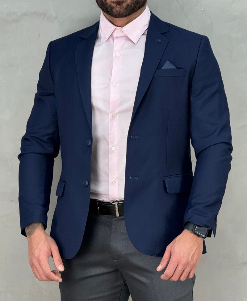 Blazer Azul Escuro Masculino Básico Acetinado - Guilherme Soul