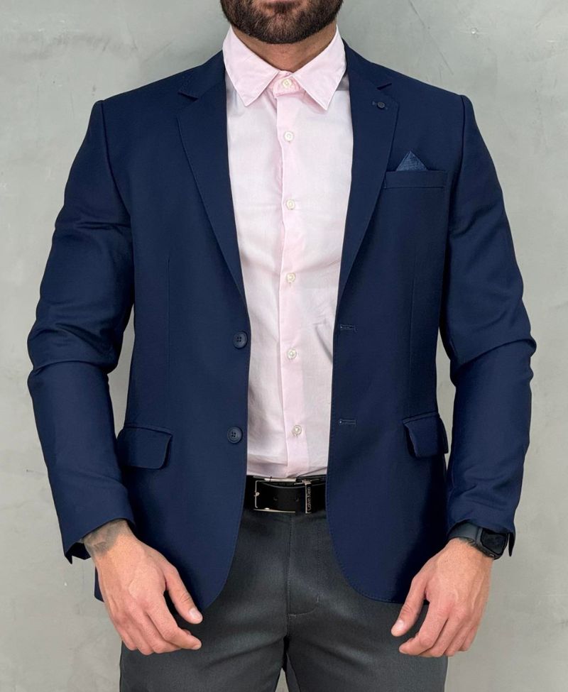 Blazer Azul Escuro Masculino Básico Acetinado - Guilherme Soul