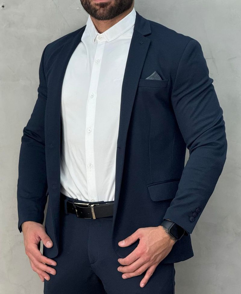 Blazer Azul Marinho Masculino Básico Acetinado - Guilherme Soul