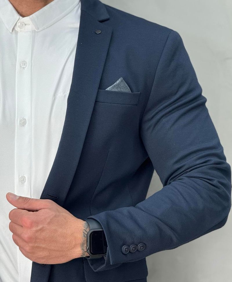 Blazer Azul Marinho Masculino Básico Acetinado - Guilherme Soul