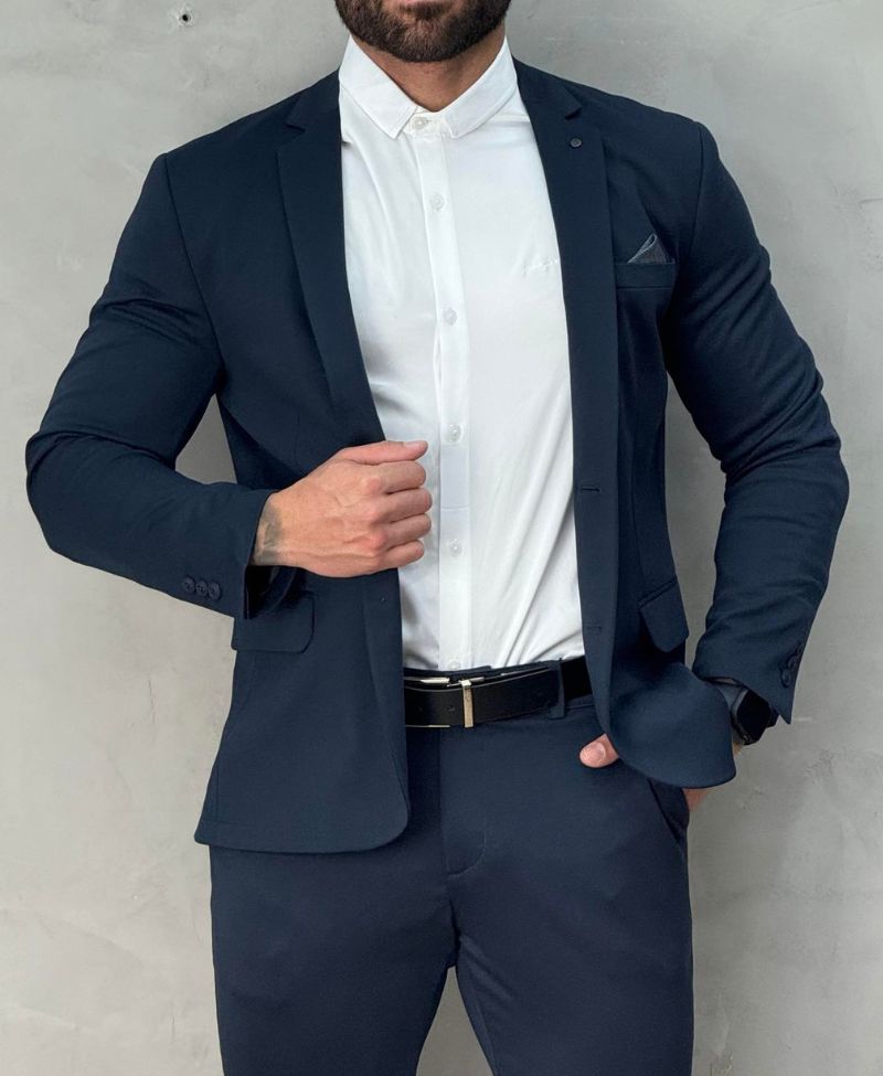 Blazer Azul Marinho Masculino Básico Acetinado - Guilherme Soul