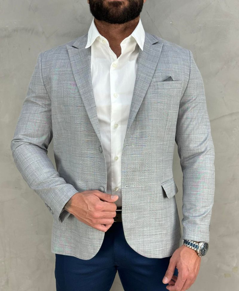 Blazer Cinza Mescla Masculino Básico Acetinado - Guilherme Soul