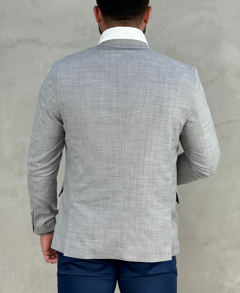 Blazer Cinza Mescla Masculino Básico Acetinado - Guilherme Soul