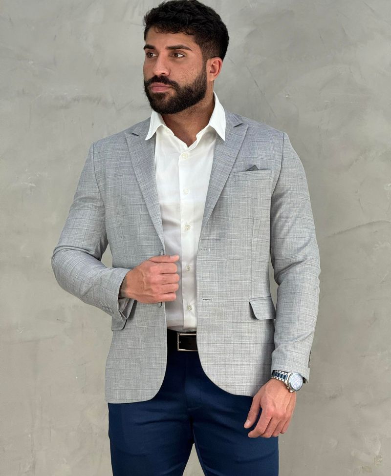 Blazer Cinza Mescla Masculino Básico Acetinado - Guilherme Soul