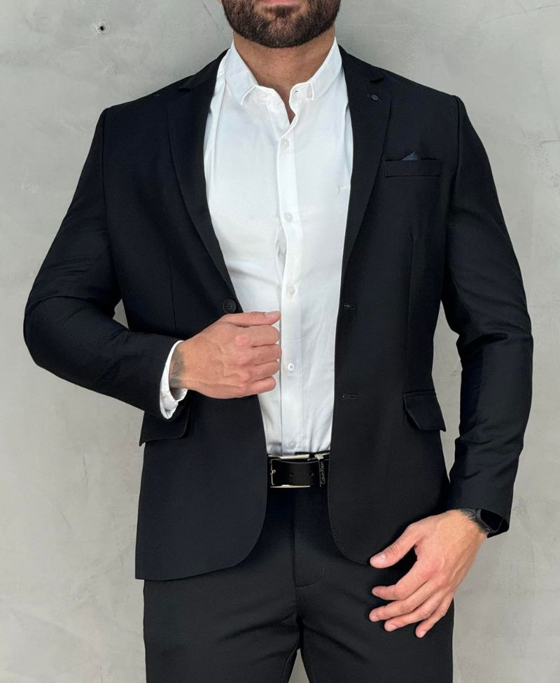 Blazer Preto Masculino Básico Acetinado - Guilherme Soul