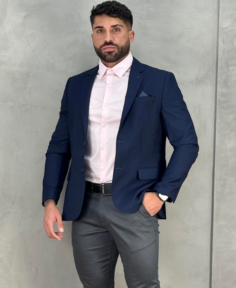 Blazer Azul Escuro Masculino Básico Acetinado - Guilherme Soul