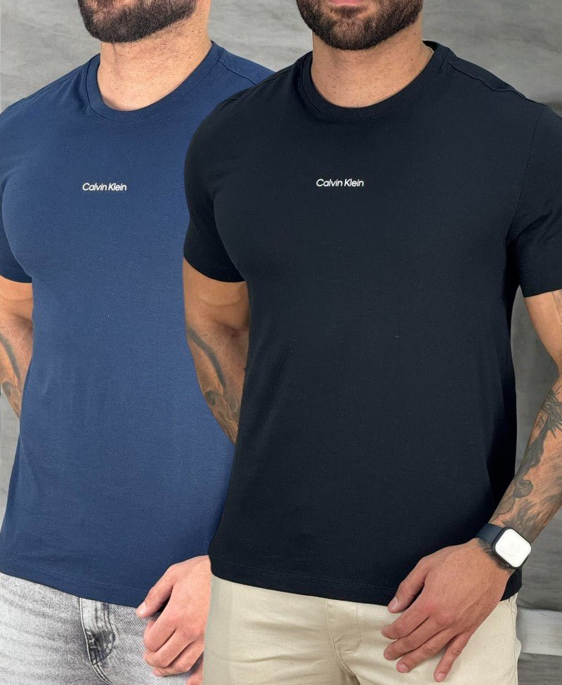 Kit 2 Camiseta Preta e Azul Marinho Masculino Flamê - Calvin Klein