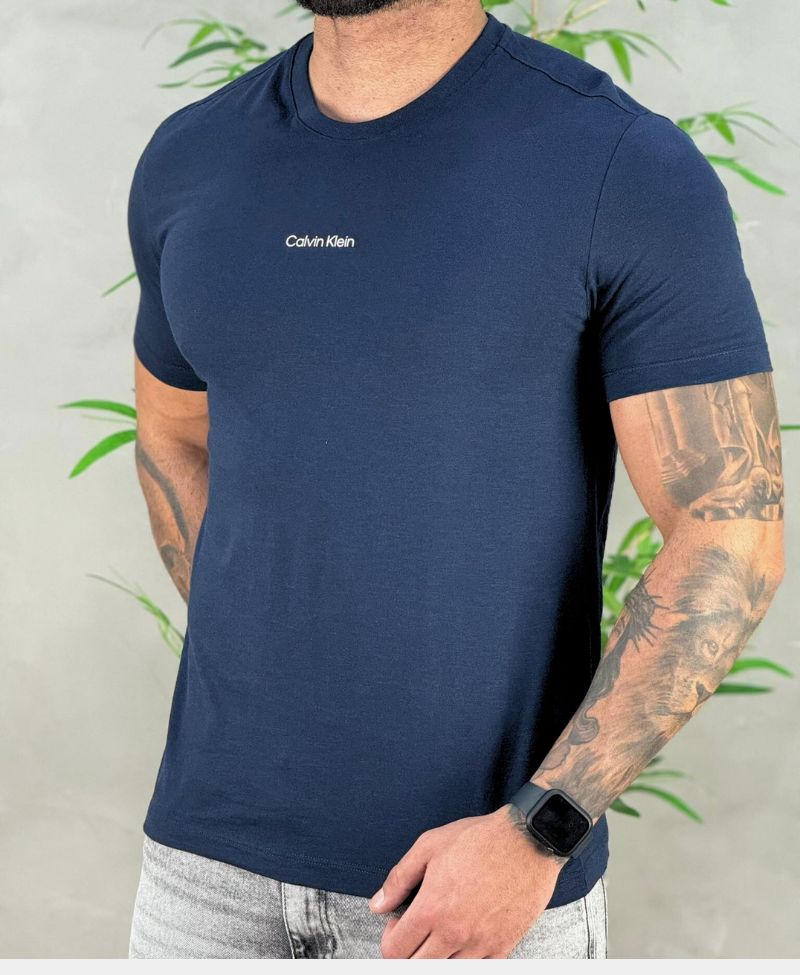 Camiseta Azul Marinho Masculina Malha Flamê - Calvin Klein