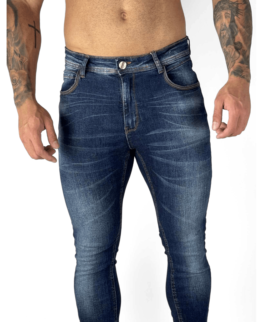 Calça Jeans Azul Mescla Masculina Skinny Liso - City Denim