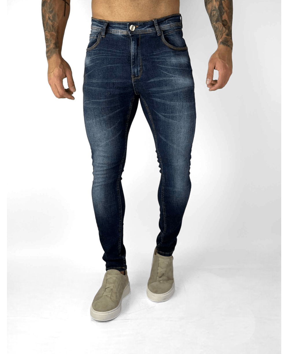 Calça Jeans Azul Mescla Masculina Skinny Liso - City Denim