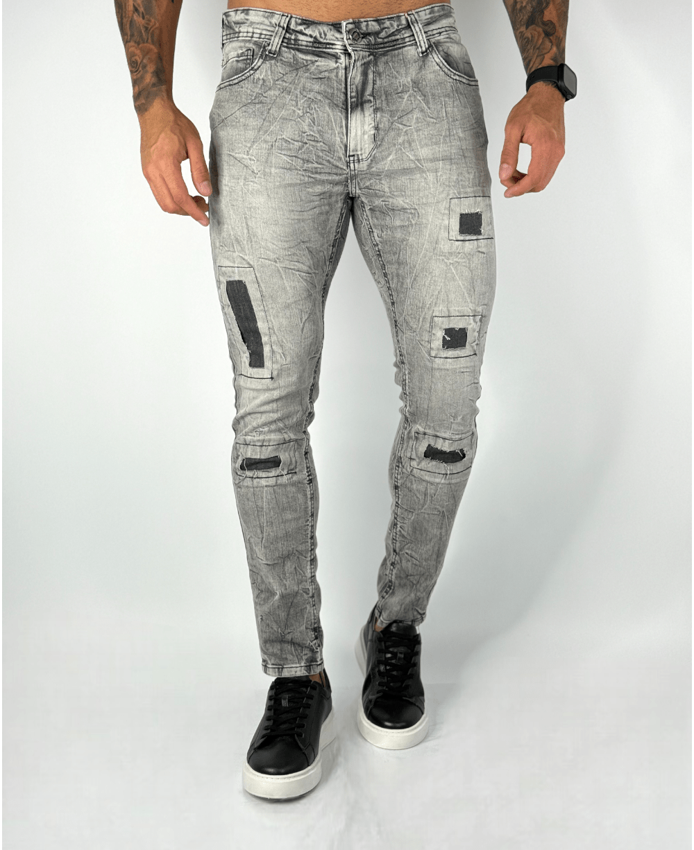 Calça Jens Cinza Mescla Patch - City Denim