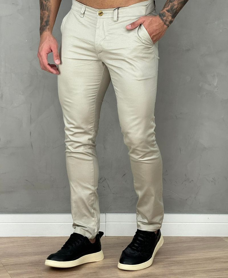 Calça Alfaiataria Bege Masculina Skinny - Kanzo