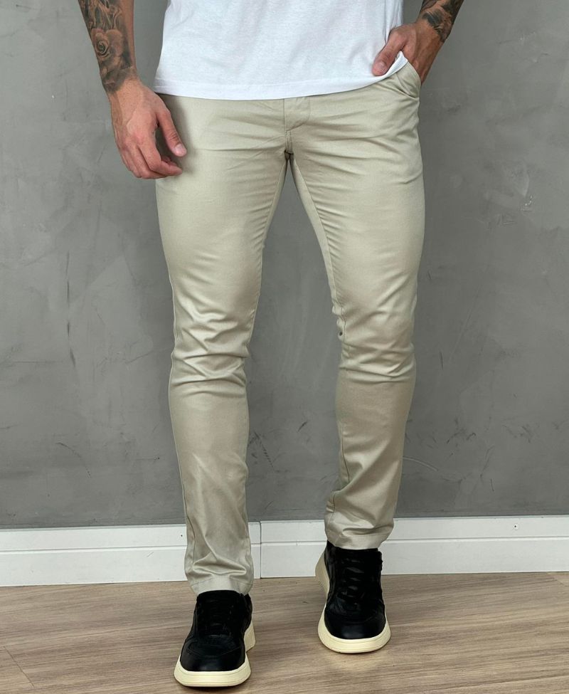 Calça Alfaiataria Bege Masculina Skinny - Kanzo