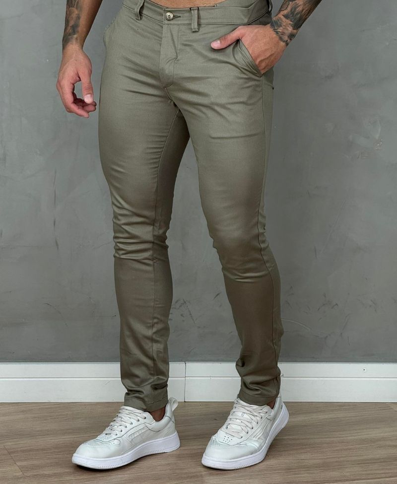 Calça Alfaiataria Caqui Escuro Masculina Skinny - Kanzo